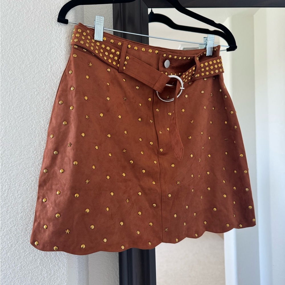 Blue B Chic Brown Studded Mini Skirt NWT